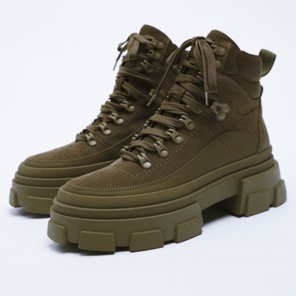 ZARA HIKING BOOTS IN OLIVE GREEN/ KHAKI GREEN